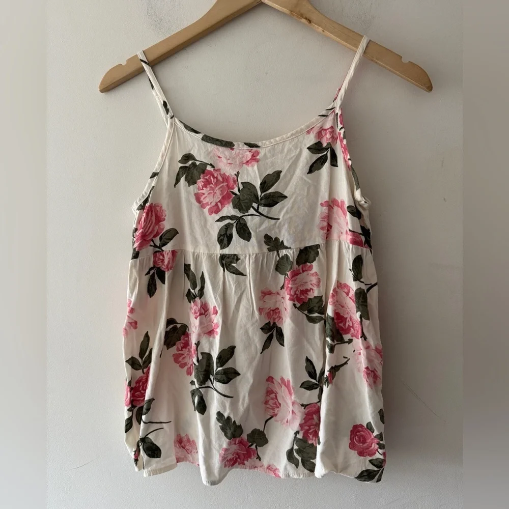 Old Navy Girls Adjustable Tie Back Cami White and Pink Rose Floral‎ Print